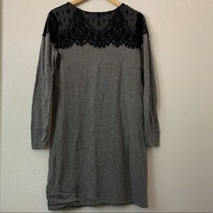 Large Long Sleeve Sweater Dress with Lace Accent